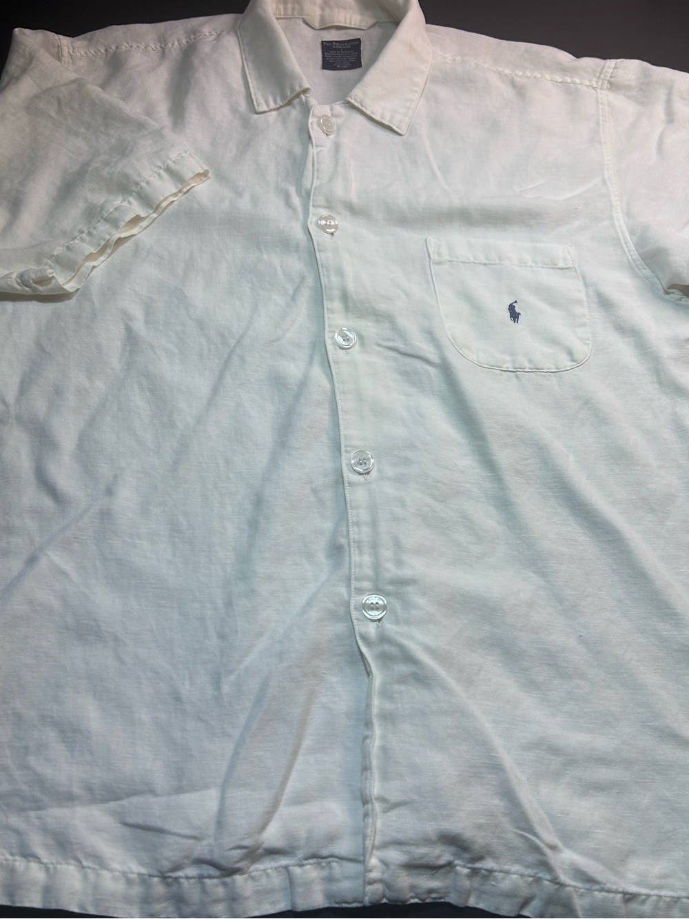 Polo Ralph Lauren Sleepwear Short Sleeve Shirt Size L White Linen Cotton